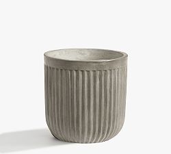 Open Box: Concrete Fluted Outdoor Planter, Large (15.75"D x 15.75"H) - Grey