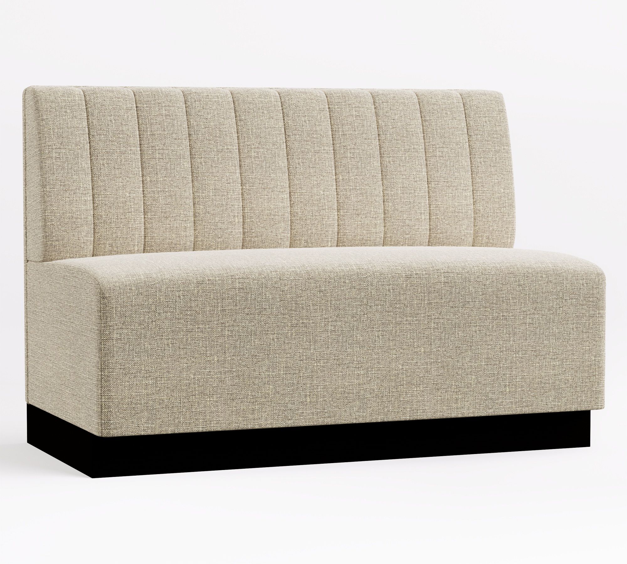 slightly angled left view of beige banquette