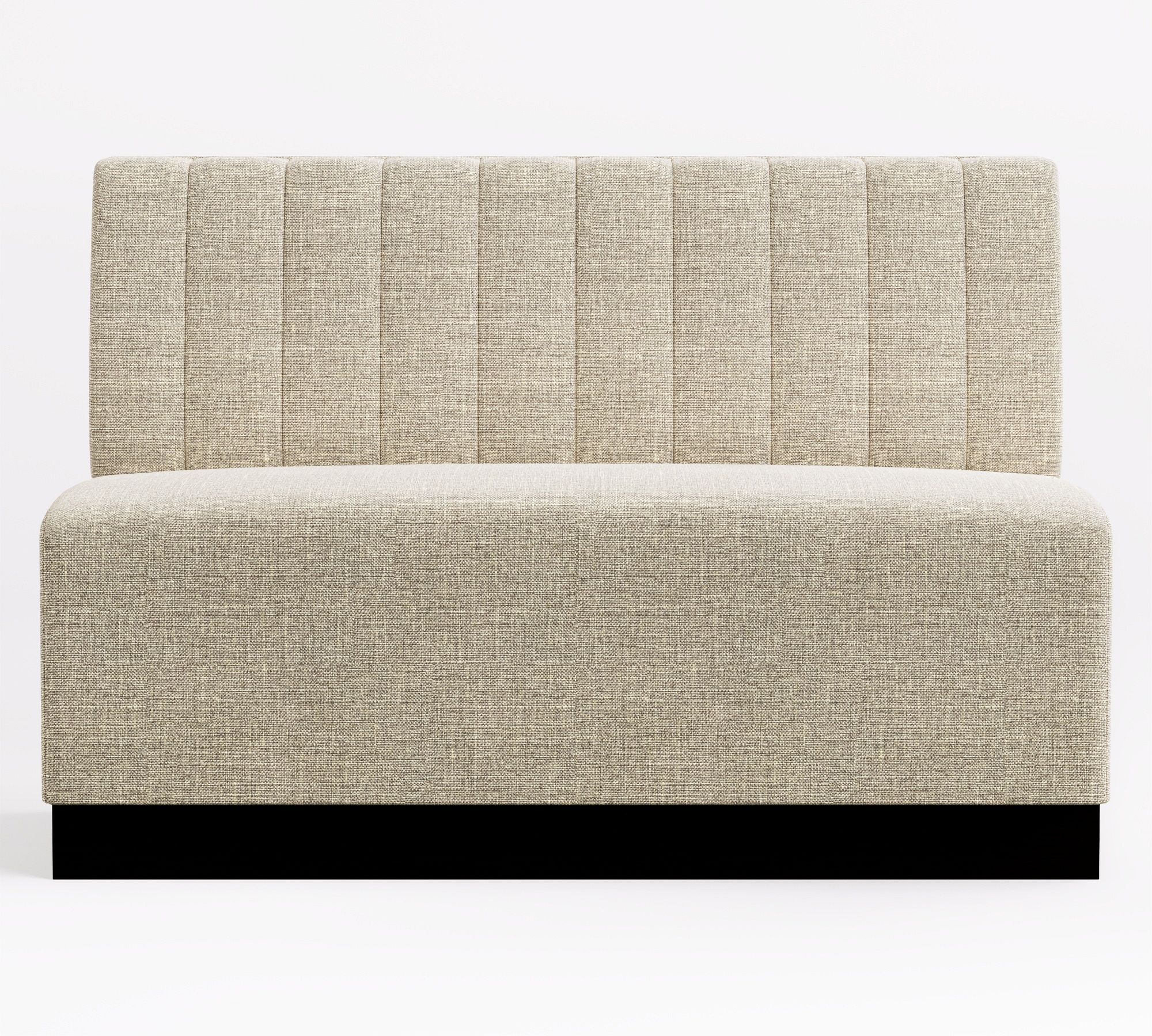 front view of beige upholstered banquette