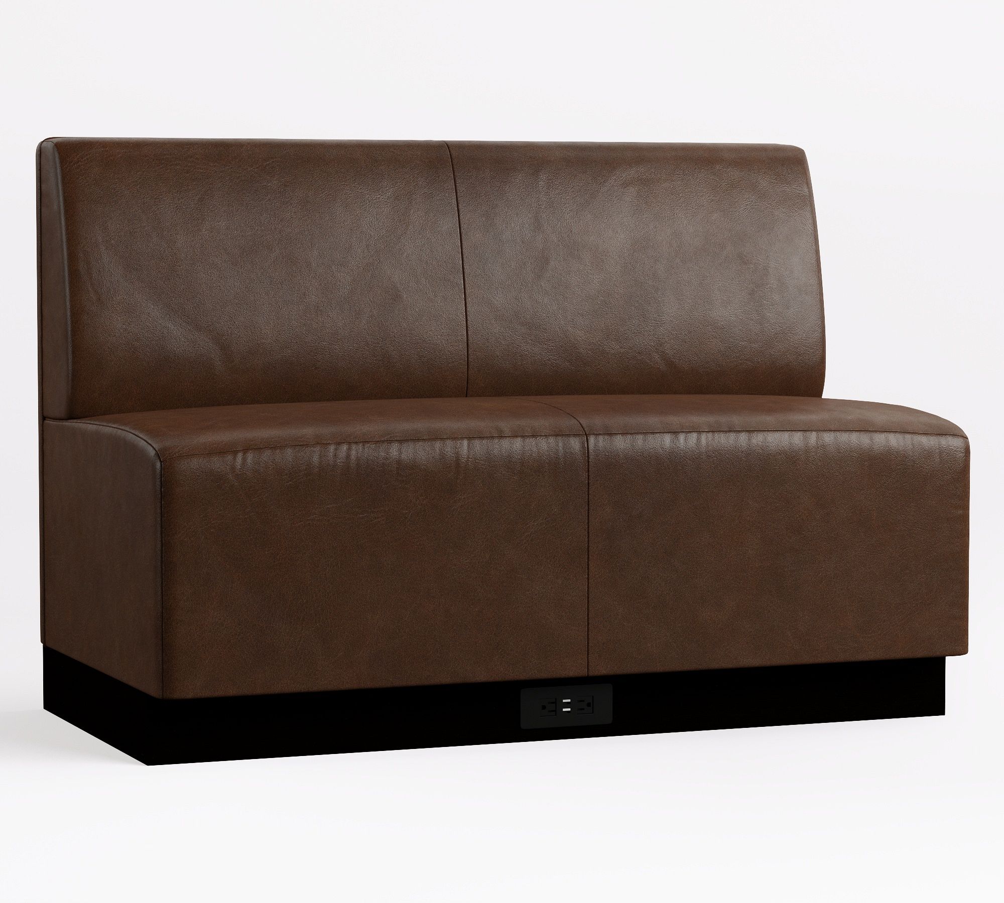 Front-right angle of brown leather chair with outlets