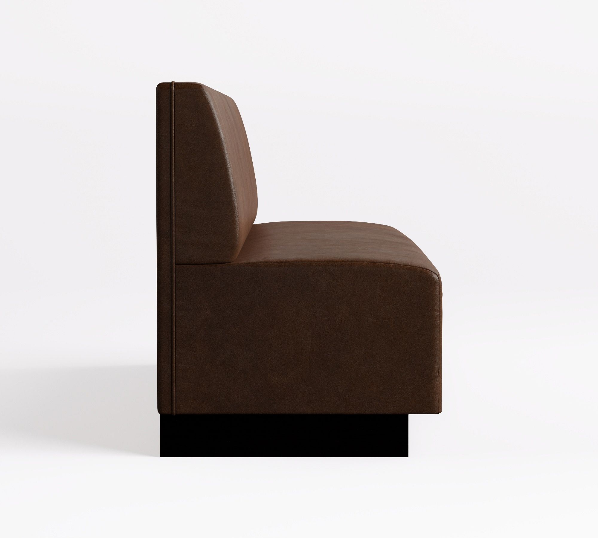 Side view of leather banquette with base