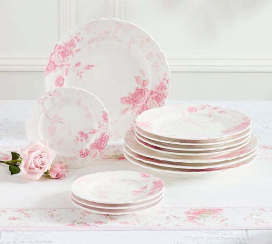 Love Shack Fancy Rose 12-Piece Dinnerware Set by Pottery Barn