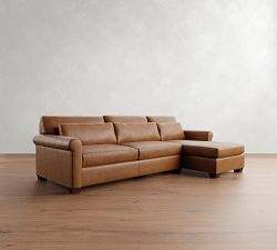 York Roll Arm Deep Seat Leather Chaise Sectional (91"&ndash;121")