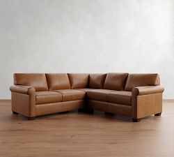 York Roll Arm Leather 3-Piece L-Shaped Sectional (96")