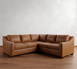 York Slope Arm Leather 3-Piece L-Shaped Sectional (94")