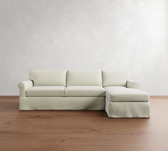 York Roll Arm Slipcovered Chaise Sectional (86"-116") by Pottery Barn