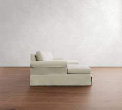 York Roll Arm Slipcovered Double Chaise Sectional (109"&ndash;128")