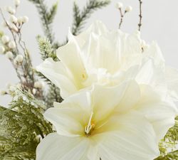 Faux Mixed Amaryllis &amp; Pine Bouquet - White