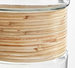 Open Box: Palm Woven Rattan &amp; Glass Hurricane Candleholder