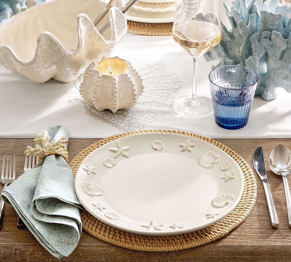 Coastal Embossed Stoneware Dinner Plates - Set of 4