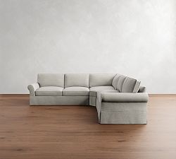 PB Comfort Roll Arm Slipcovered 3-Piece L-Shaped Wedge Sleeper Sectional (121")