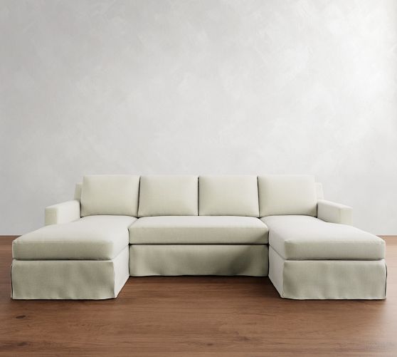 York Square Arm Slipcovered Double Chaise Sectional (107"-127") by Pottery Barn