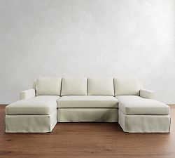 York Square Arm Slipcovered Double Chaise Sectional (107"&ndash;127")