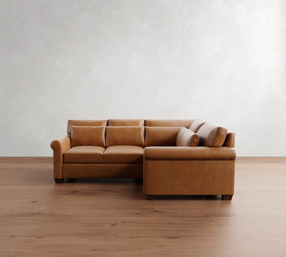 York Roll Arm Deep Seat Leather 3-Piece Sectional (102") by Pottery Barn