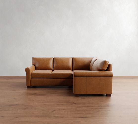York Roll Arm Leather 3-Piece Sectional (96") by Pottery Barn