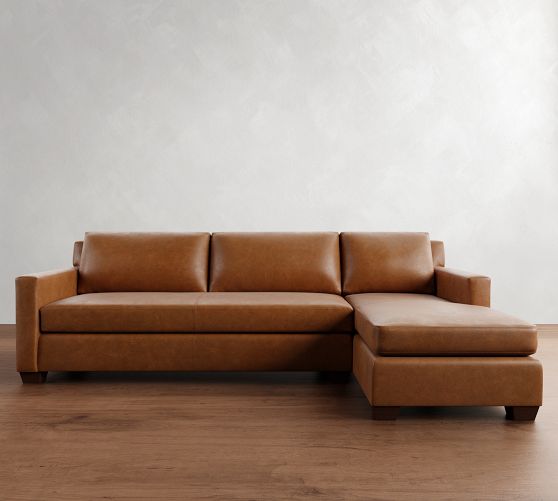 York Square Arm Leather Chaise Sectional (87"-117") by Pottery Barn