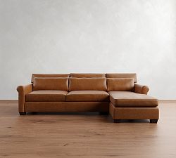 York Roll Arm Deep Seat Leather Chaise Sectional (91"&ndash;121")