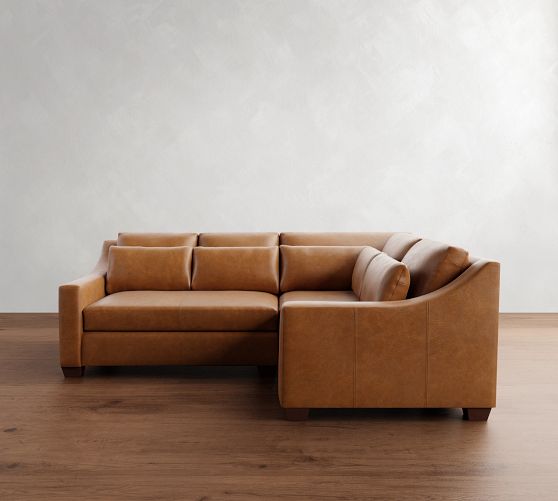 York Slope Arm Deep Seat Leather 3-Piece Sectional (100") by Pottery Barn
