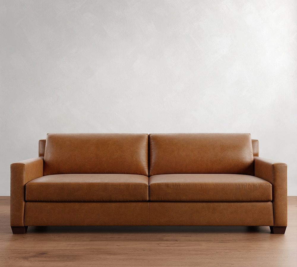 York Square Arm Leather Sofa (60"-95") by Pottery Barn