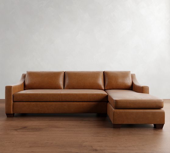 York Slope Arm Leather Chaise Sectional (87"-117") by Pottery Barn