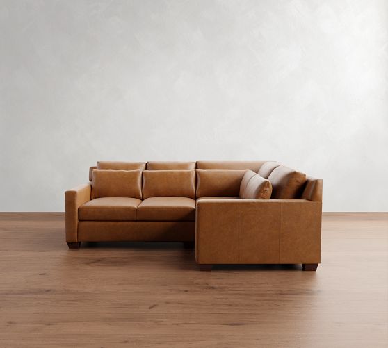 York Square Arm Deep Seat Leather 3-Piece Sectional (100") by Pottery Barn