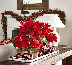 Faux Potted Poinsettias