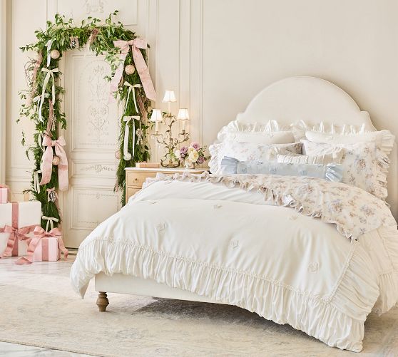 LoveShackFancy White Embellished Rosette Duvet Cover by Pottery Barn