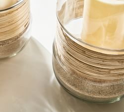 Open Box: Palm Woven Rattan &amp; Glass Hurricane Candleholder