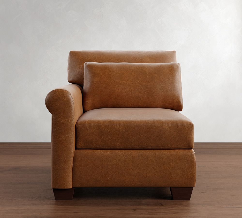 Build Your Own York Roll Arm Deep Seat Leather Sectional by Pottery Barn