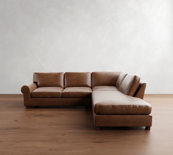 Turner Roll Arm Leather 3-Piece Bumper Sectional (109"-114") by Pottery Barn