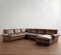 Turner Roll Arm Leather 4-Piece Chaise Sectional (140"-144")