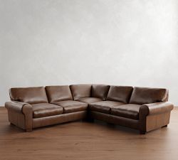 Turner Roll Arm Leather 3-Piece L-Shaped Sectional (109"-114")