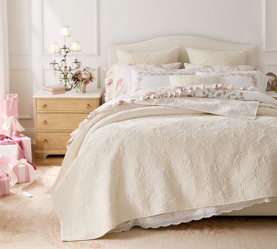 LoveShackFancy Rosette Velvet Quilt by Pottery Barn