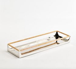 Open Box: Long Narrow Astrid Nickel And Rattan Tray- Steel 20x7