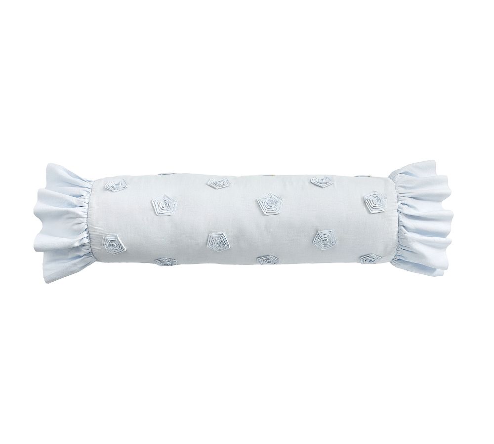 LoveShackFancy Blue Embellished Rosette Bolster - Light Blue, Bolster