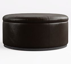 Open Box: Lawton Round Leather Ottoman - Statesville Espresso, Dusty Charcoal