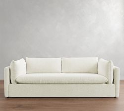Open Box: Palmetto Square Arm Upholstered Grand Sofa (99"), 2 x 1 - Performance Heathered Basketweave Alabaster White