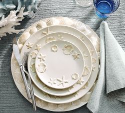 Coastal Embossed Stoneware Appetizer Plates - Set of 4