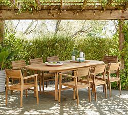 Nassau Teak Oval Outdoor Table with Monza Stackable Dining Armchair Set