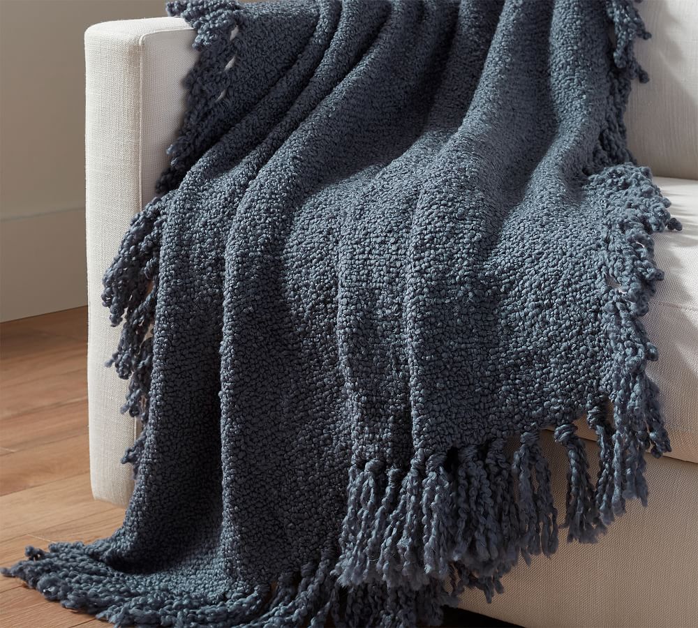 Dreamy Handwoven Fringe Throw - Steel Blue, 50" x 60"