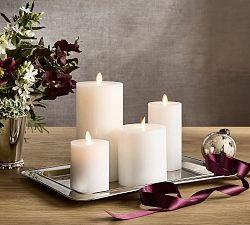 Premium Flickering Flameless Wax Pillar Candle - Salt Washed