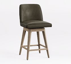 Open Box: Layton Leather Swivel Counter Stool (25.5") - Burnished Wolf Gray, Seadrift