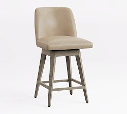 Open Box: Layton Leather Swivel Counter Stool (25.5") - Statesville Pebble, Gray Wash