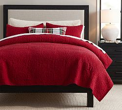 Open Box: Belgian Flax Linen Floral Stitch Quilt, King/Cal King - Red Berry