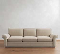 Open Box: Pearce Roll Arm Upholstered Grand Sofa (118"), 3X3 - Performance Chateau Basketweave Oatmeal, Espresso