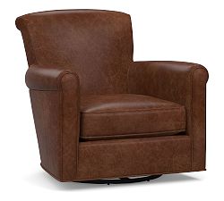 Open Box: Irving Roll Arm Leather Swivel Armchair without Nailheads (33") - Statesville Molasses