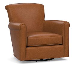 Open Box: Irving Roll Arm Leather Swivel Armchair without Nailheads (33") - Statesville Caramel