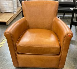 Open Box: Irving Roll Arm Leather Swivel Armchair without Nailheads (33") - Statesville Caramel