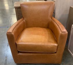 Open Box: Irving Square Arm Leather Swivel Armchair without Nailheads (33") - Statesville Caramel