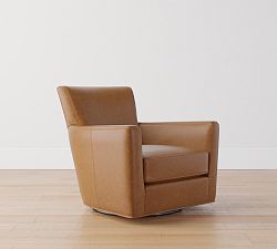 Open Box: Irving Square Arm Leather Swivel Armchair without Nailheads (33") - Statesville Caramel